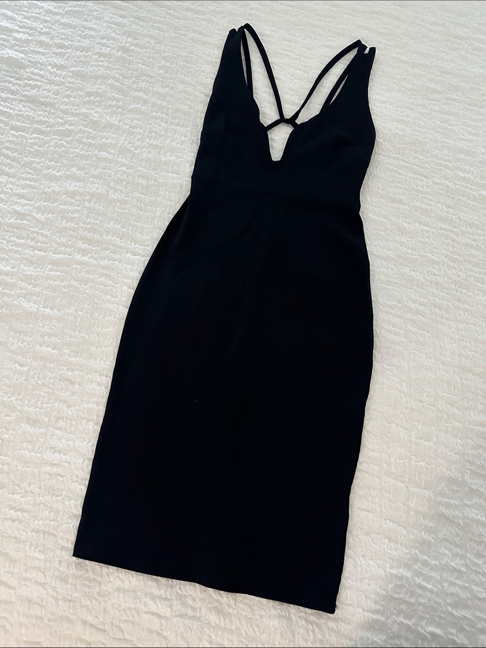 Solemio Black Bodycon Midi Dress with Strappy Back